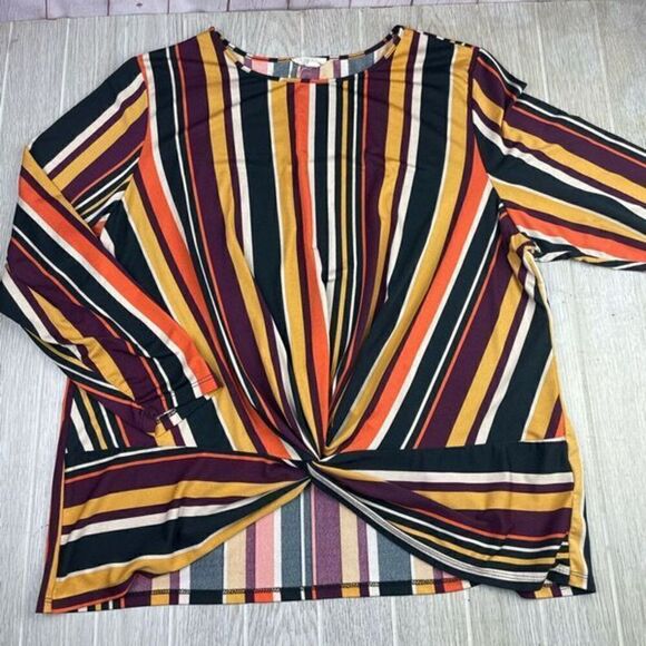 Como Blue. Women’s Multicolor Striped Front Knot Long Sleeve Blouse 2X - Picture 12 of 12